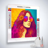 Diamond Painting Kit - Frau mit Sonnenbrille – inklusive Leinwand, Acryl Diamonds, Pinzette und Profi Setzstift