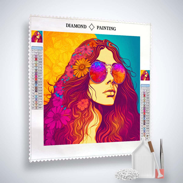Diamond Painting Kit - Frau mit Sonnenbrille – inklusive Leinwand, Acryl Diamonds, Pinzette und Profi Setzstift