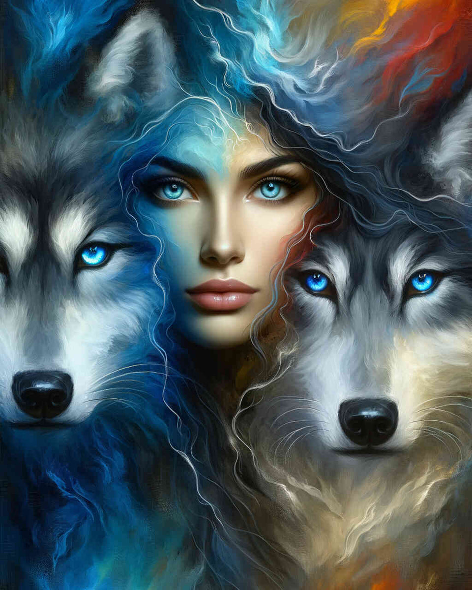 Malen nach Zahlen - Frau und Wolf