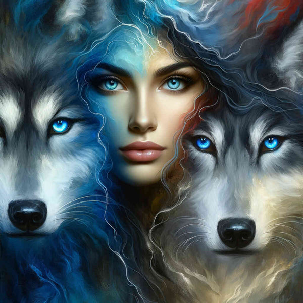 Malen nach Zahlen - Frau und Wolf
