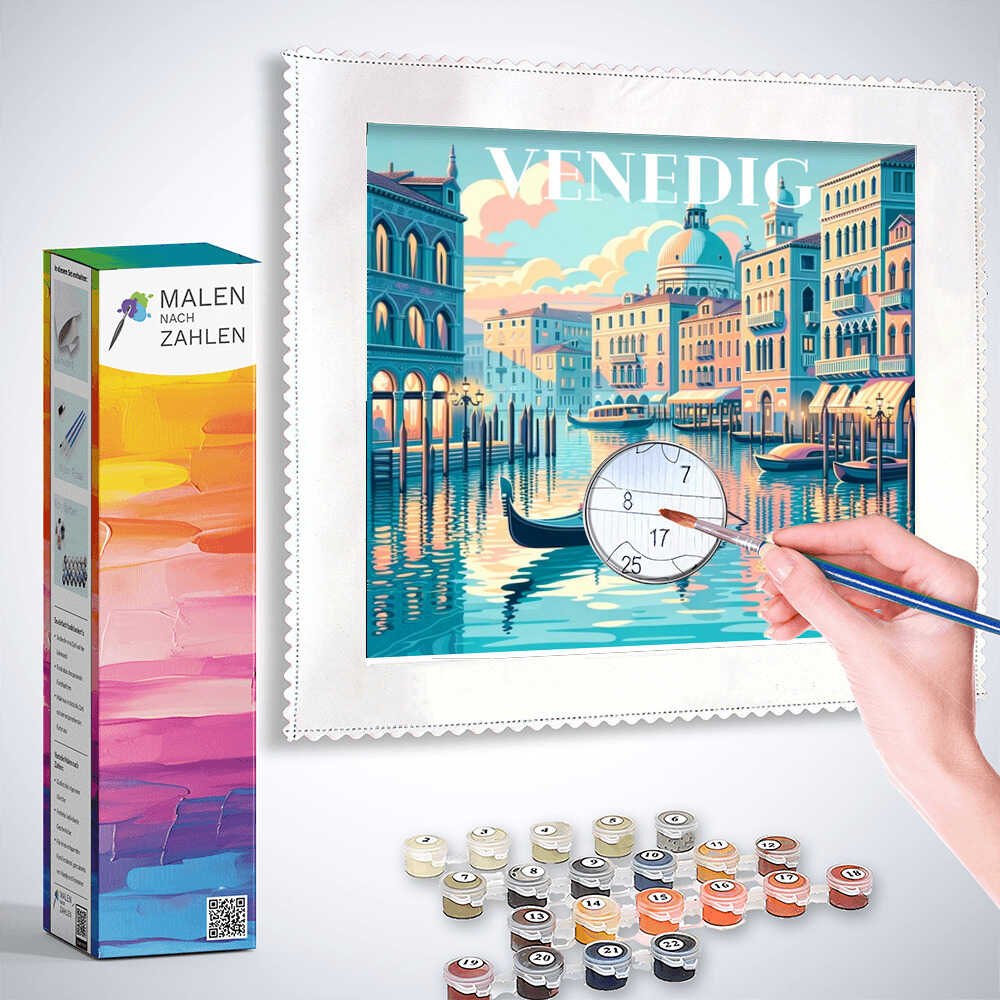 Malen nach Zahlen Kit - Painting Venedig Scene - Hand Painting - Relaxing Art Activity