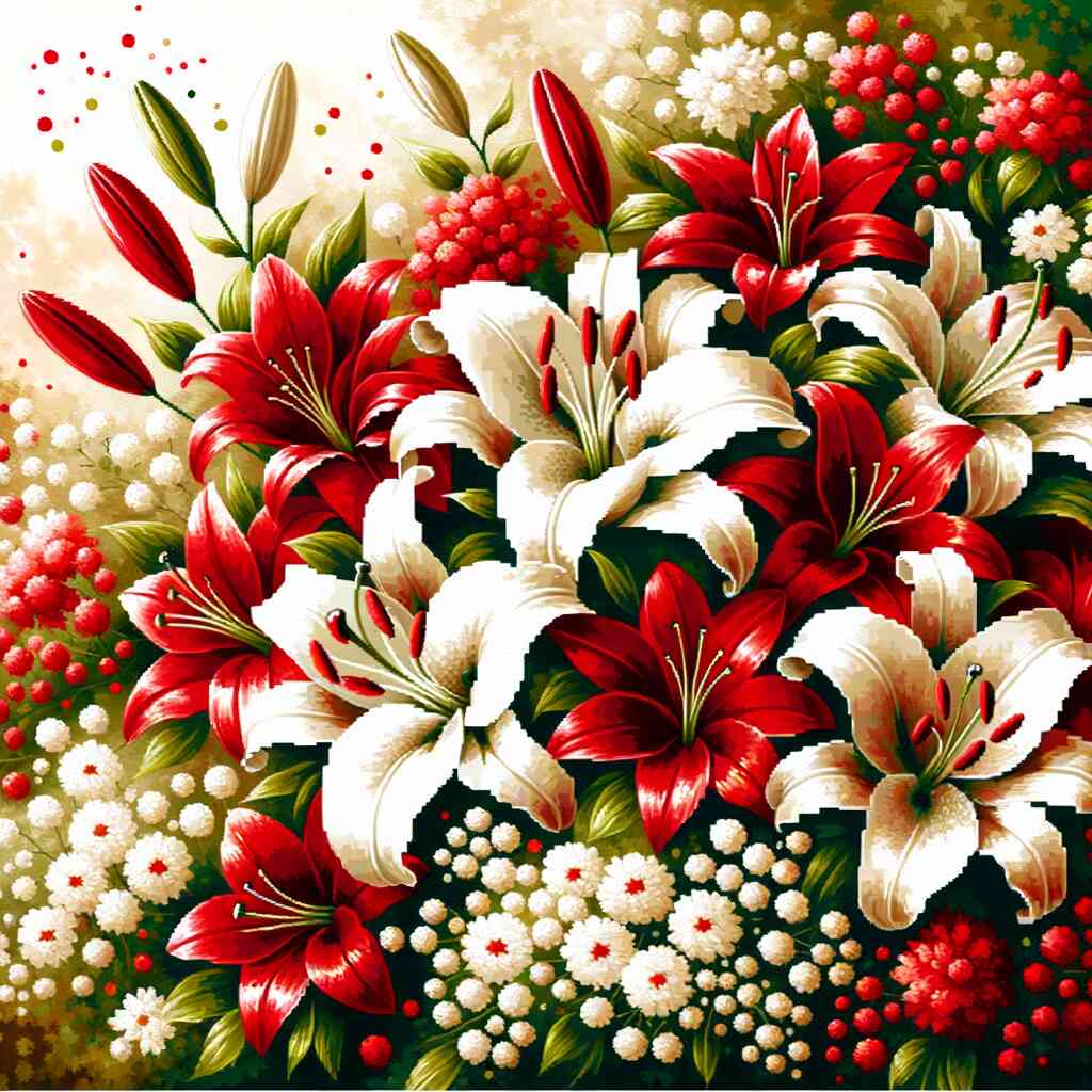 Malen nach Zahlen - Rot und weißer Blumenstrauß