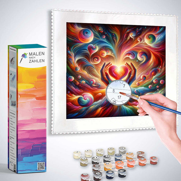 "Malen nach Zahlen - Herzenstrudel der Farben Kit with Colorful Painting, Paint Pots, and Brush"