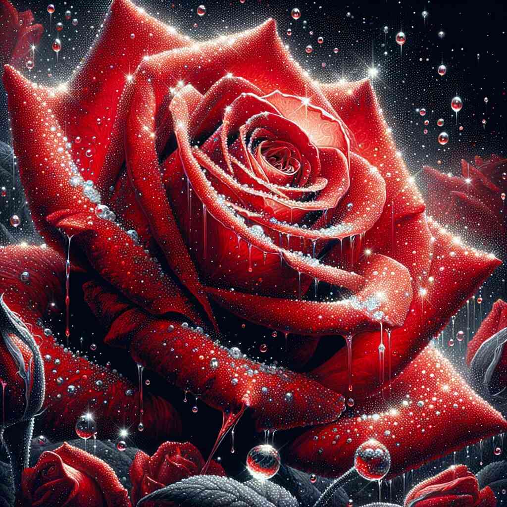 Malen nach Zahlen - Rote Rose umgeben von Wasser