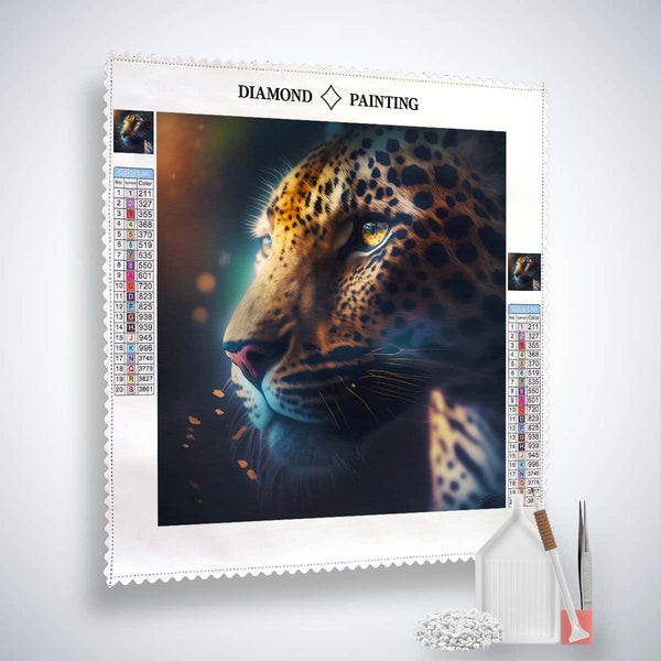 Diamond Painting Kit with Leopard Side View on Canvas, Includes Acrylic Diamonds, Artist Tweezers, and Set Tools