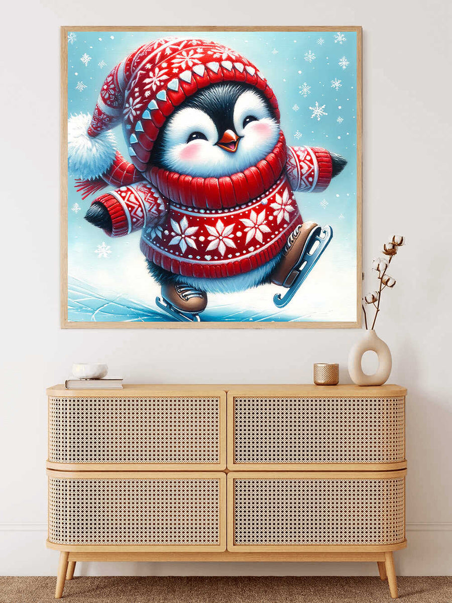 Malen nach Zahlen - Schlittschuh Pinguin, Weihnachten