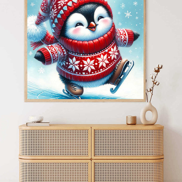 Malen nach Zahlen - Schlittschuh Pinguin, Weihnachten