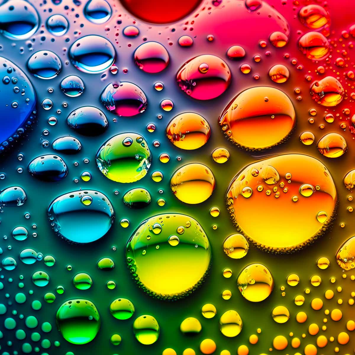 AB Diamond Painting - Bunte Regentropfen mit leuchtenden, bunten Wassertropfen, die auf einer veredelten Leinwand glänzen. Ideal für Kunstliebhaber.