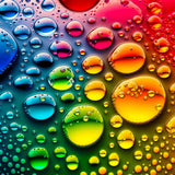AB Diamond Painting - Bunte Regentropfen mit leuchtenden, bunten Wassertropfen, die auf einer veredelten Leinwand glänzen. Ideal für Kunstliebhaber.