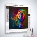 Neon Löwe im Weltall Diamond Painting Kit mit Leinwand, Acryl Diamonds, Künstler-Pinzette und Profi Setzstift