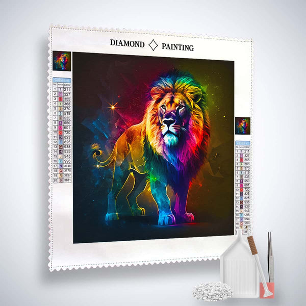 Neon Löwe im Weltall Diamond Painting Kit mit Leinwand, Acryl Diamonds, Künstler-Pinzette und Profi Setzstift