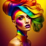 Frau mit Regenbogenfrisur - AB Diamond Painting. Hochwertiges Diamond Painting Set mit Profi-Leinwand, Acryl-Diamanten und Künstler-Werkzeugen.