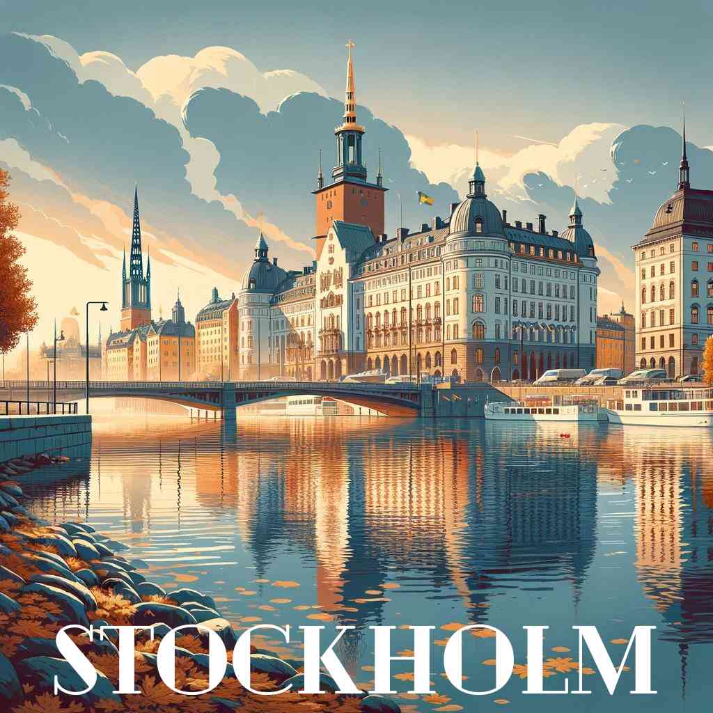 Malen nach Zahlen Herbstglanz Stockholm - Stadtansicht bei Sonnenuntergang, entspannende Malaktivität