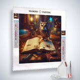 Diamond Painting Kit with Owl, Book, and Candles – Complete Set Including Acrylic Diamonds, Tweezers, and Setzstift.