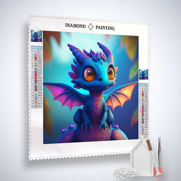 Diamond Painting Kit Drachengeist with adorable dragon motif, acrylic diamonds, and professional tools included