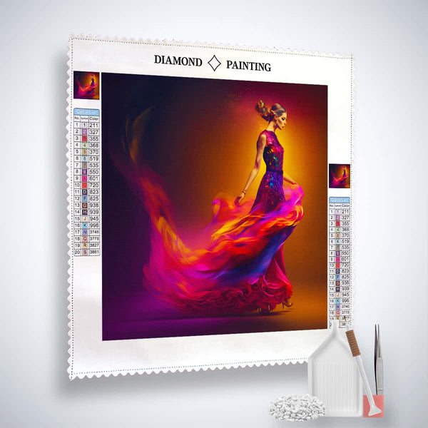 AB Diamond Painting Schleierkleid Kit - Artistic Canvas, Acrylic Diamonds, Tweezers, Professional Pen - Stunning Woman in Flowing Gown Design