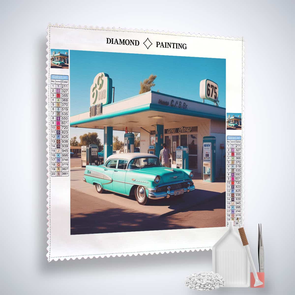 Diamond Painting Kit - Goldene Ära des Automobils mit Profi-Leinwand, Acryl Diamonds und Künstler-Zubehör