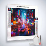 Diamond Painting Kit - Stadtnacht in Neonlichtern mit Acryl Diamonds und Profi-Leinwand.
