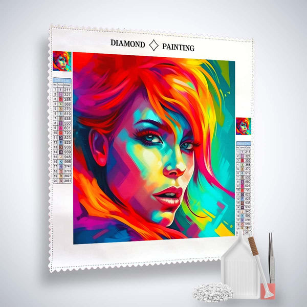 Diamond Painting Kit - Abstrakte Frau in der Zukunft mit Werkzeugen und Acryl Diamonds