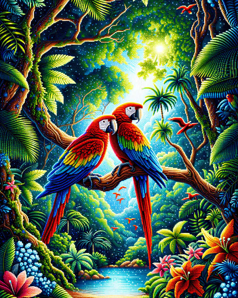 Roter und Blauer Papagei – Malen nach Zahlen