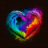 Vibrant rainbow-colored heart with abstract layers, representing Malen nach Zahlen from Herzfarben collection.