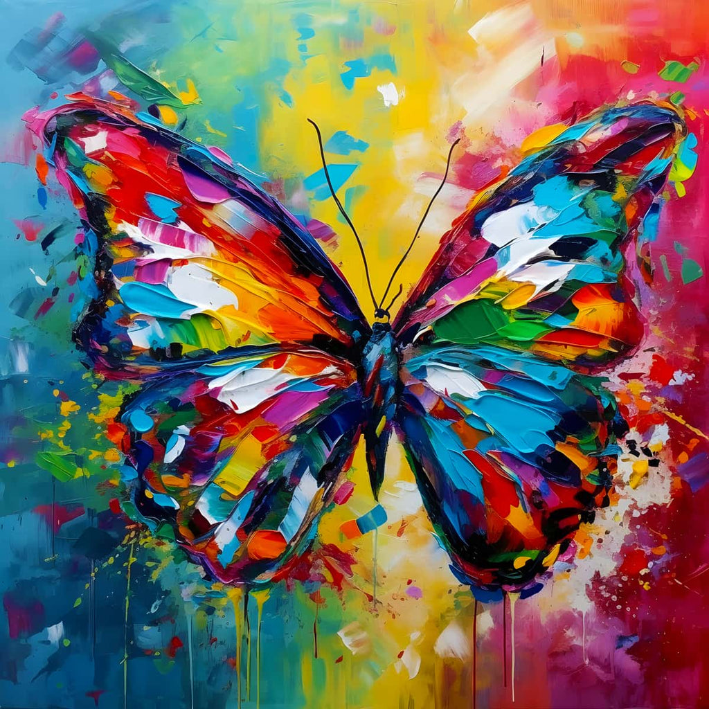Malen nach Zahlen - Schmetterling Abstrakt Farbenfroh - hochwertige Leinwand - 170523, Neu eingetroffen, Quadratisch, Schmetterling, Tiere