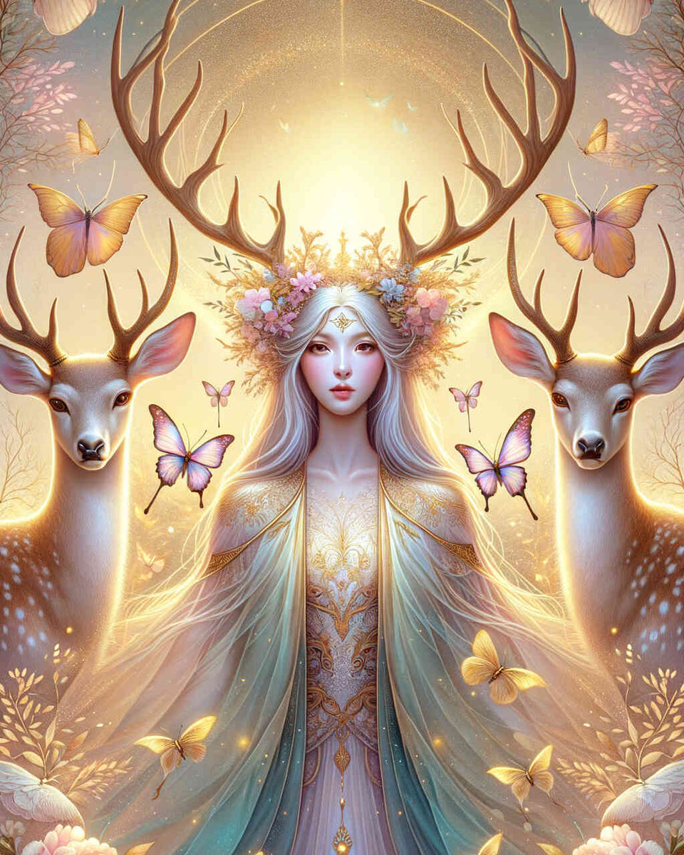 Malen nach Zahlen - Frau mit Geweih und Hirschen