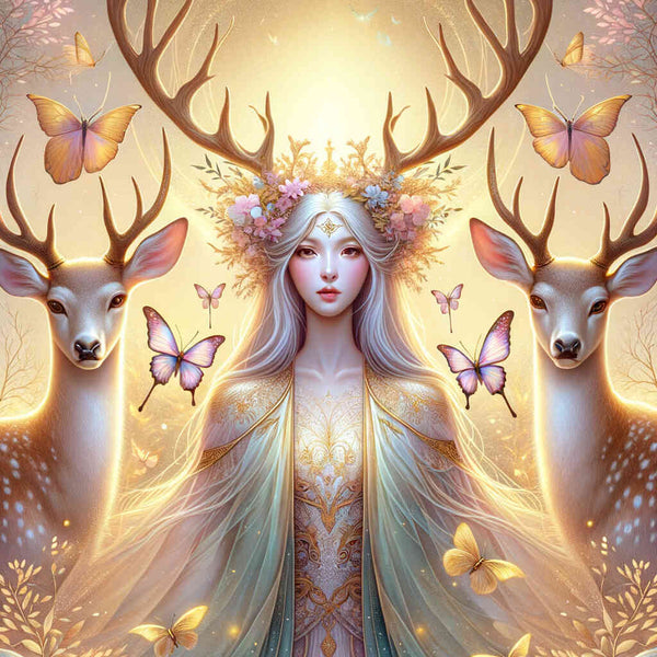 Malen nach Zahlen - Frau mit Geweih und Hirschen