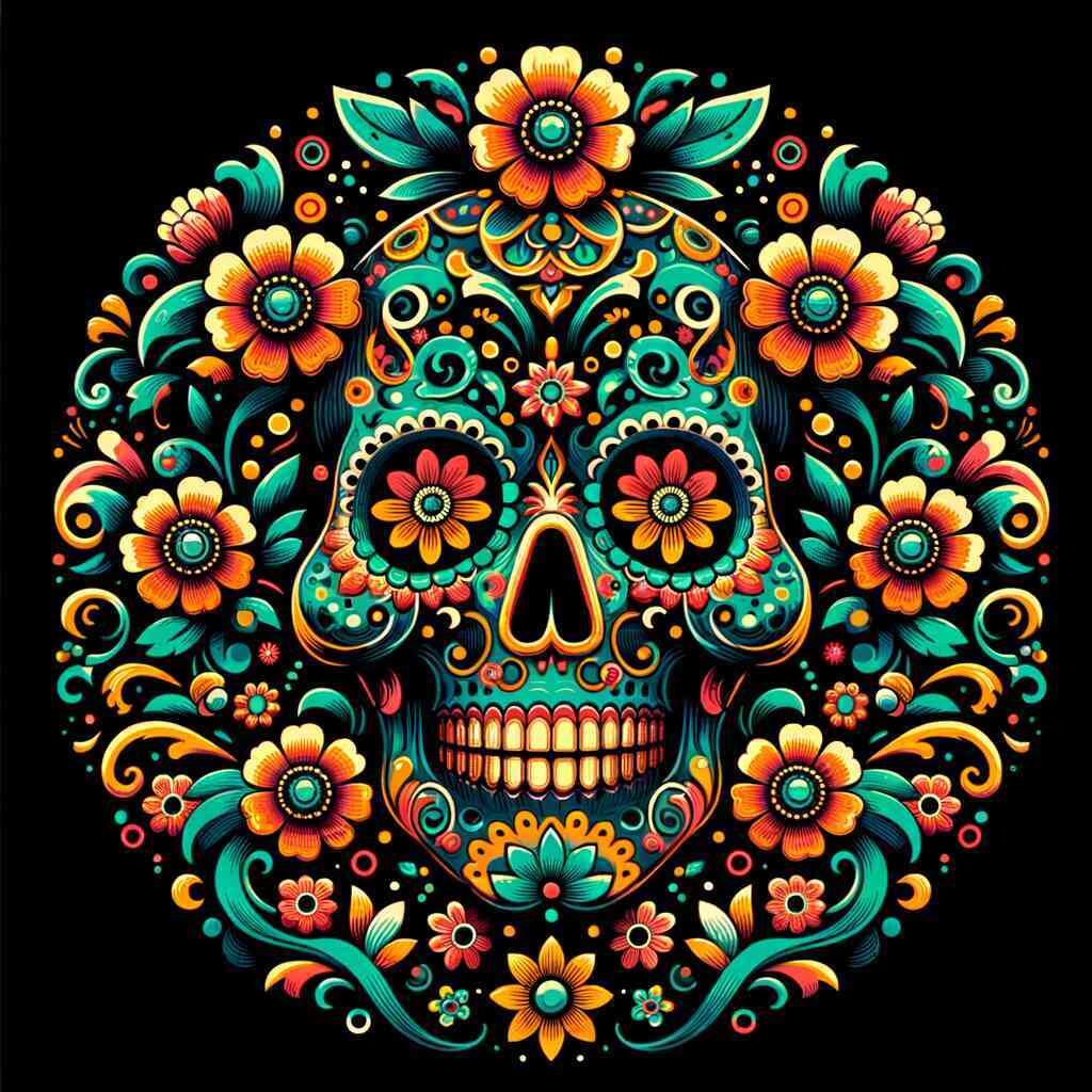 Malen nach Zahlen - Los Muertos, Blumen und Totenkopf