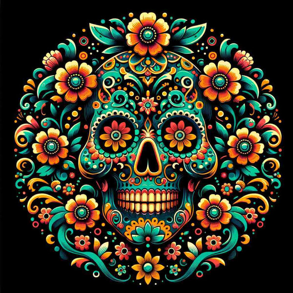 Malen nach Zahlen - Los Muertos, Blumen und Totenkopf