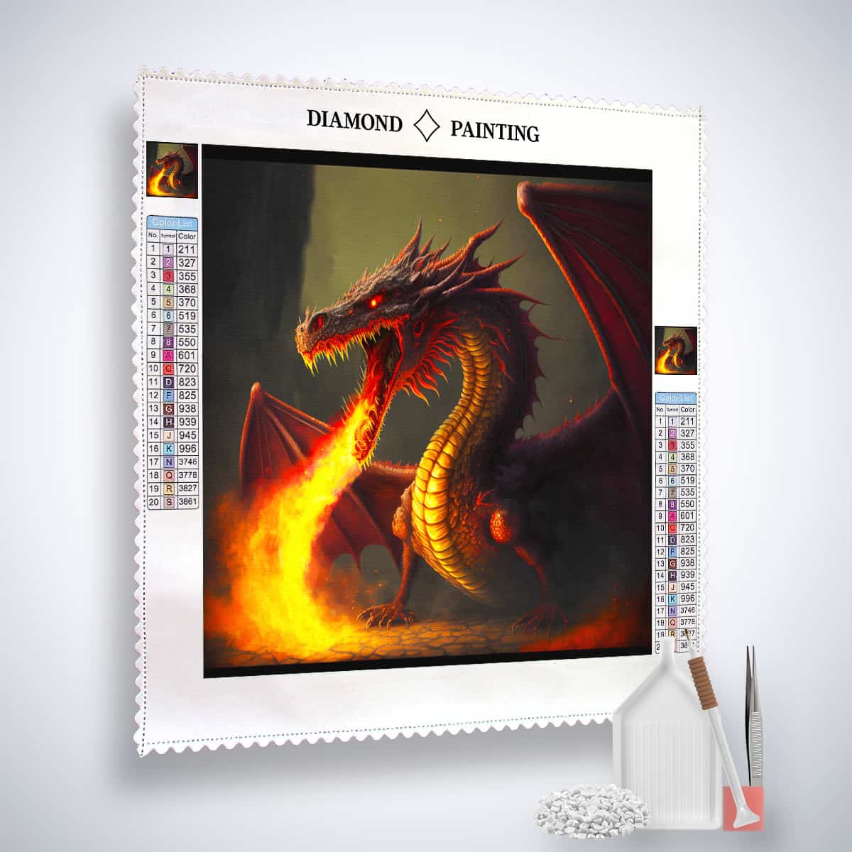 Diamond Painting Kit Drachengeflüster - Fire-Breathing Dragon Design with Acrylic Diamonds, Canvas, Tweezers, and Tools