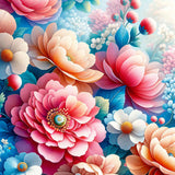 Bunte Blumenmalerei zum Entspannen, detaillierte Blumenkollektion mit lebhaften Farben in Malen nach Zahlen Stil.