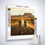 Diamond Painting Kit - Two Bikers on Desert Road with Tools and Canvas