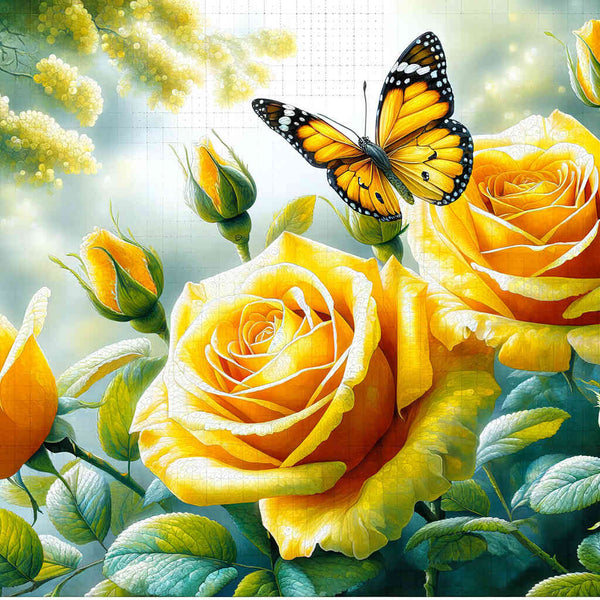 Malen nach Zahlen - Zwei Gelbe Rosen Schmetterling