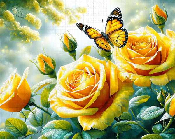 Malen nach Zahlen - Zwei Gelbe Rosen Schmetterling
