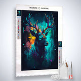 Diamond Painting Kit - Hirsch Portrait in der Nacht, Profi-Leinwand mit Acryl Diamonds, Künstler-Pinzette und Profi Setzstift