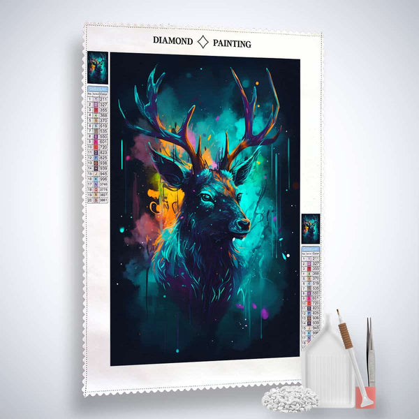 Diamond Painting Kit - Hirsch Portrait in der Nacht, Profi-Leinwand mit Acryl Diamonds, Künstler-Pinzette und Profi Setzstift