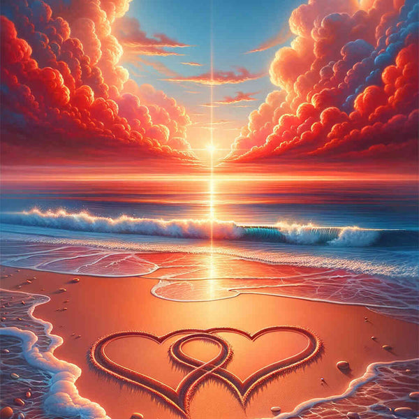Malen nach Zahlen - Zwei Herzen am Strand