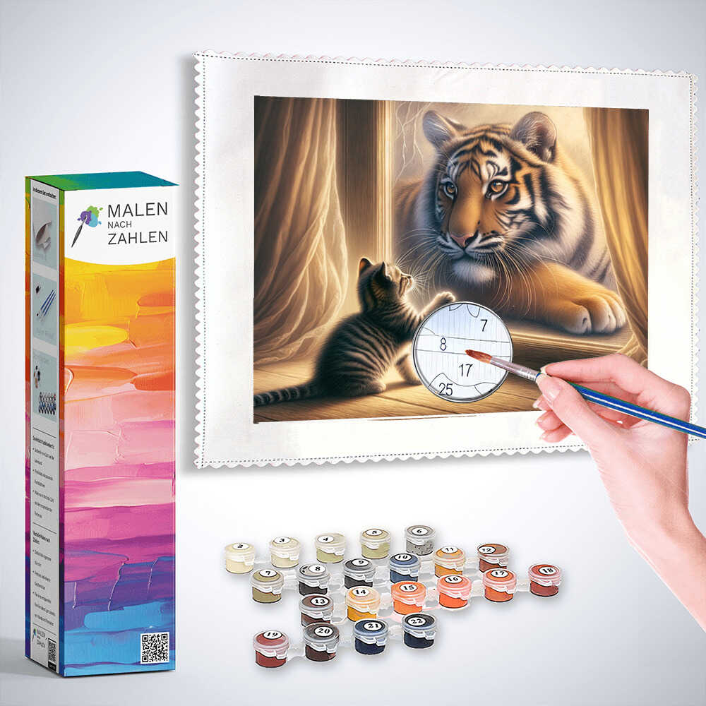 Malen nach Zahlen - Katze Fensterspiegelbild