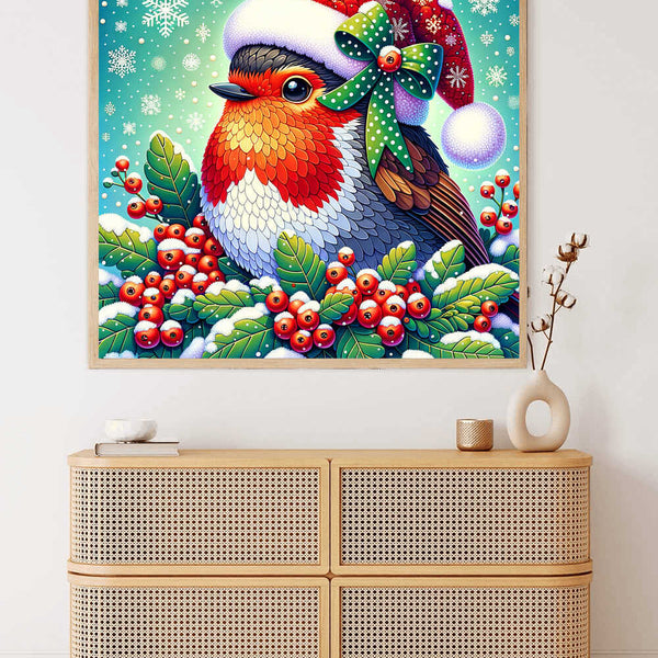 Malen nach Zahlen - Rotkehlchen mit Weihnachtsmütze
