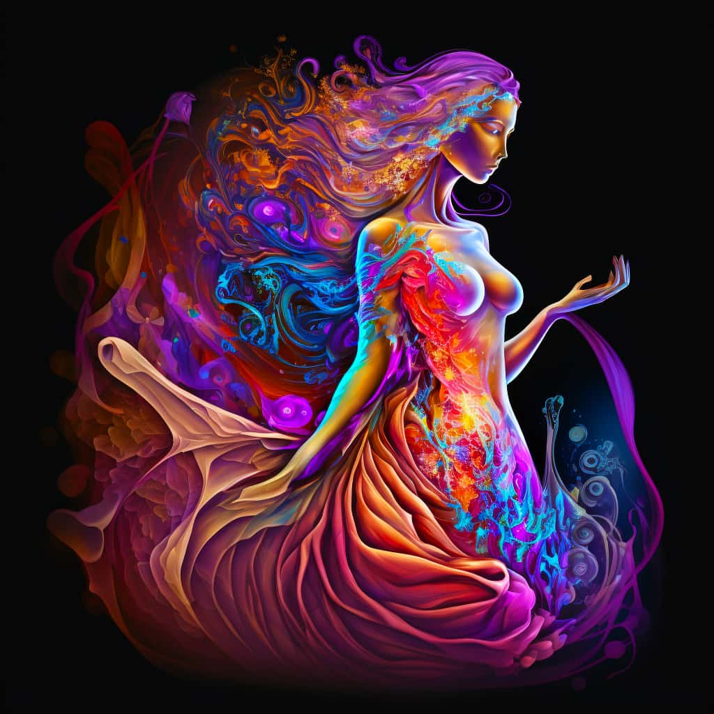 Diamond Painting Weltallkleid – Bunte, funkelnde Frau im Weltraum-Kleid, Premium-Leinwand, Acryl Diamonds, Kunst-Set.