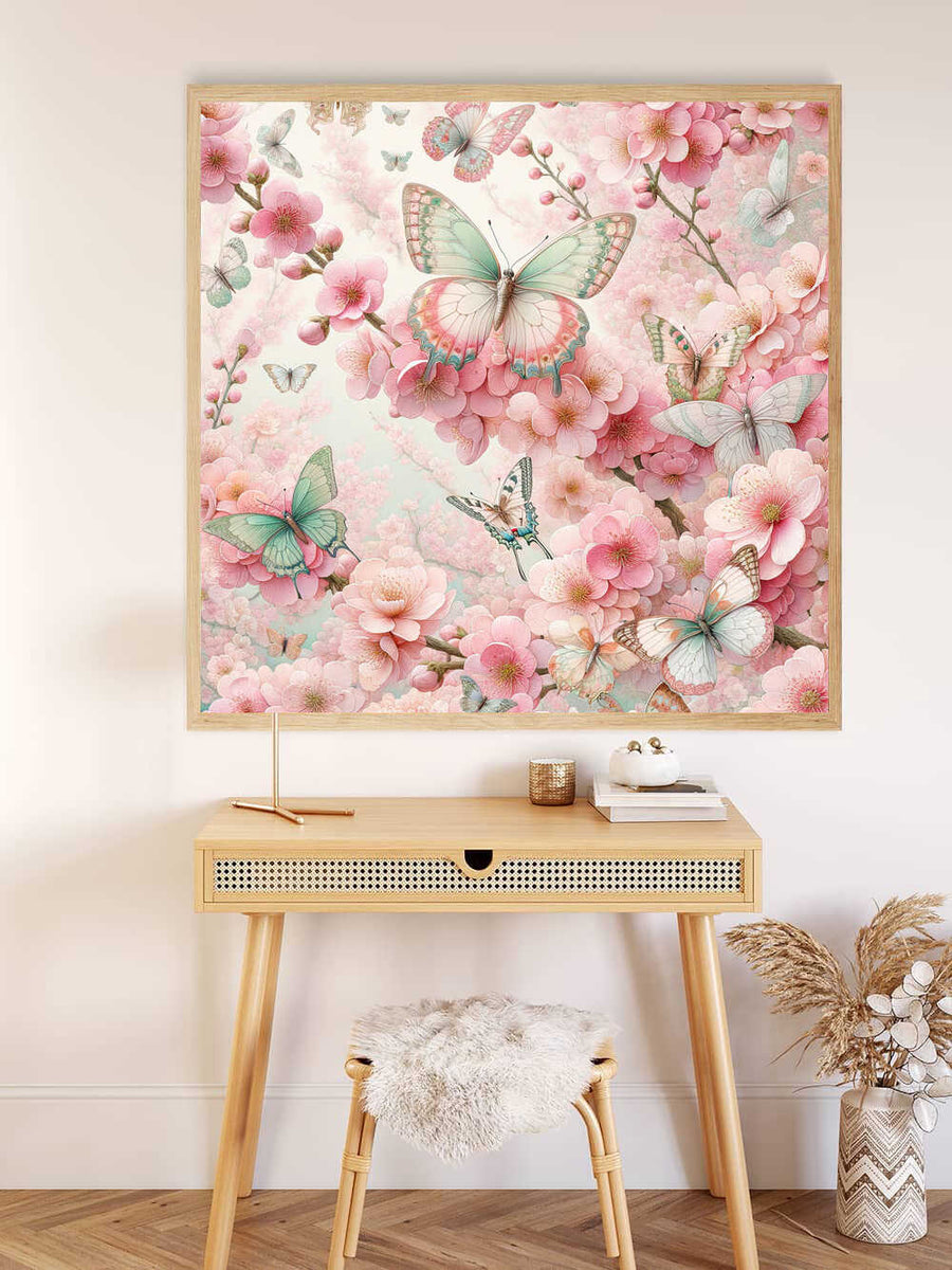 Malen nach Zahlen - Schmetterling und Blumen in rosa