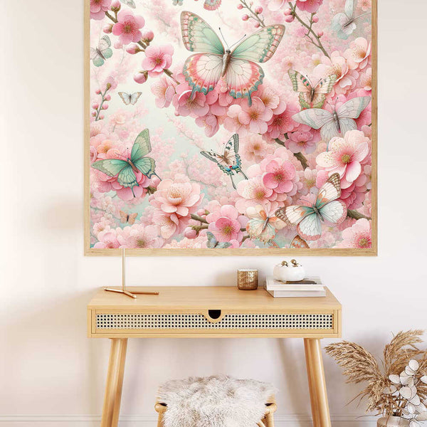 Malen nach Zahlen - Schmetterling und Blumen in rosa