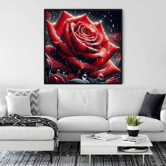 Malen nach Zahlen - Rote Rose umgeben von Wasser