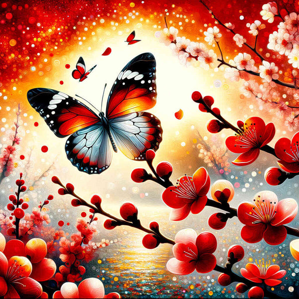 Malen nach Zahlen - Schmetterling, rote Blumen