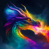 Bunte Diamond Painting Leinwand mit Sternendrache Motiv – Farbenfroher feueratmender Drache auf schwarzem Hintergrund, Acryl Diamonds Kunst Kit
