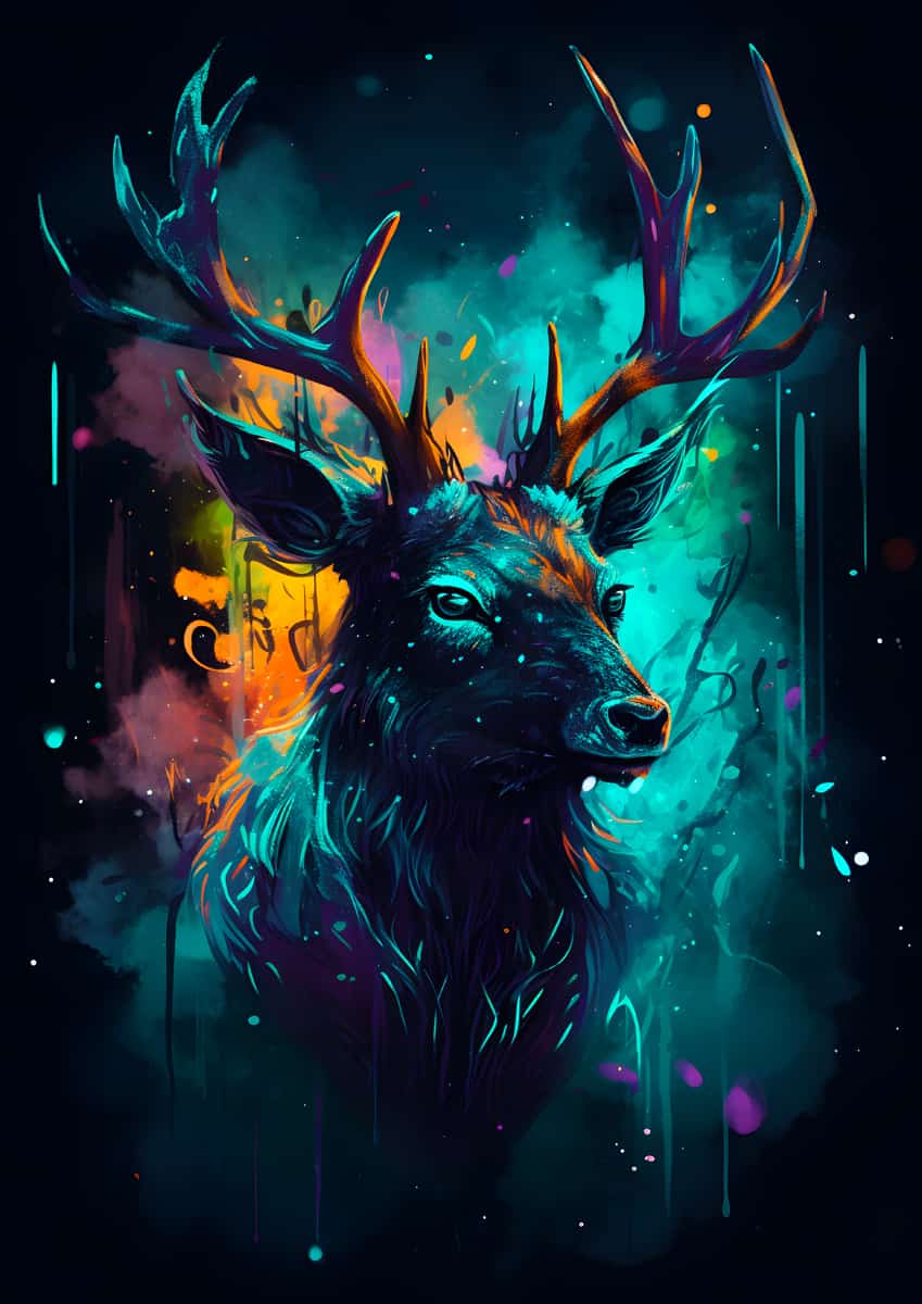 Diamond Painting Hirsch Porträt in der Nacht - Leinwand mit funkelnden Acryl Diamonds, bunte Hirschkunst mit Profi-Setzstift