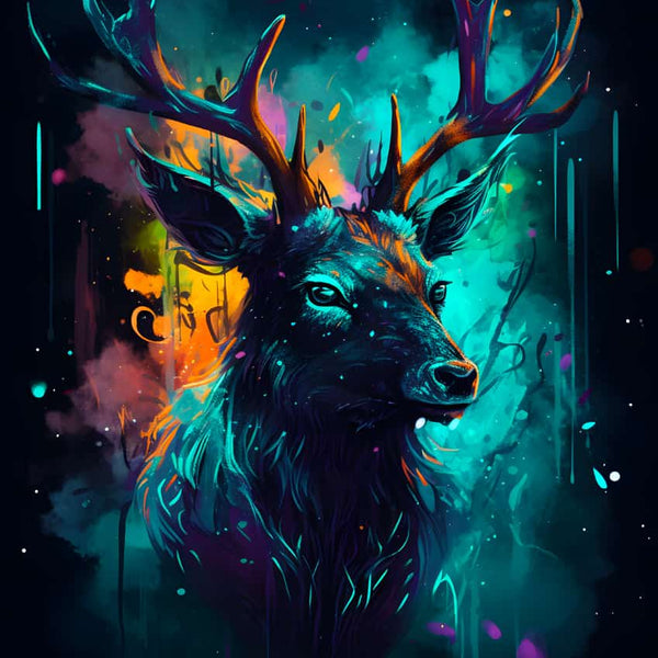 Diamond Painting Hirsch Porträt in der Nacht - Leinwand mit funkelnden Acryl Diamonds, bunte Hirschkunst mit Profi-Setzstift