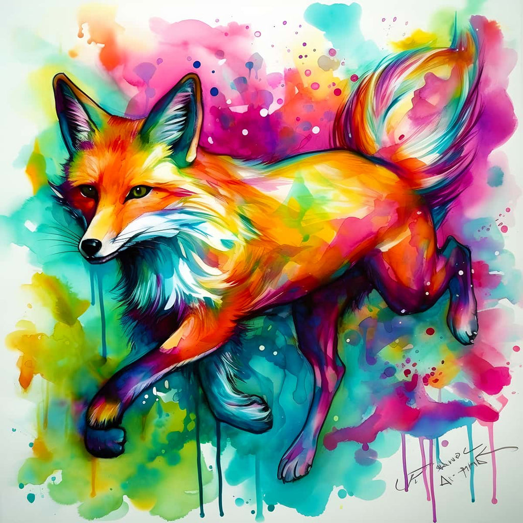 Diamond Painting Kit Fuchs Abstrakt - Colorful Fox Running Abstract Art - Sparkling Acrylic Diamonds Set