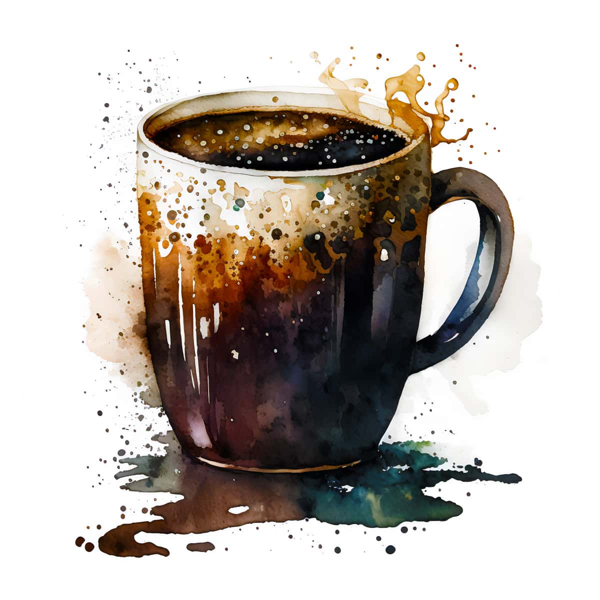 Diamond Painting - Kaffeetasse vor Weiß, mit spritzender Kaffeetasse und farbenfroher Detailkunst, inklusive Profi-Leinwand und Acryl Diamonds.